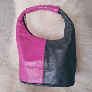 Custom Made Half Black and Half Pink-Purple / Fuchsia Leather Mini Handb…